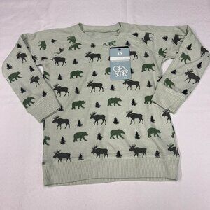 Chaser Kids Recycled‎ Polyester Blend Light Moss Sweater With Moose Print